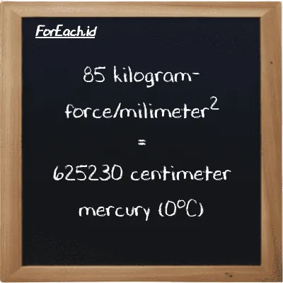 85 kilogram-force/milimeter<sup>2</sup> is equivalent to 625230 centimeter mercury (0<sup>o</sup>C) (85 kgf/mm<sup>2</sup> is equivalent to 625230 cmHg)